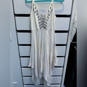 VOLCOM Cream Asymmetrical Gauze Midi Dress With Embroidery And Beads Size Small